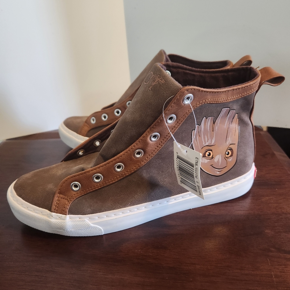 NEW Marvel Baby Groot Shoes Men's Ground Up High Top Sneaker 151473 W/ Tag Brown